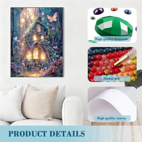 Image of HASTHIP DIY 5D Diamond Painting Kit for Adult, Dreamy Magic Forest Castle Full Drill Art Paint by Number, No Frame Full Drill Rhinestone Craft for Home Wall Decor Gifting, 30x40cm