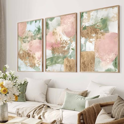 Pink Green Gold Canvas Wall Art Blush Green Gold Abstract