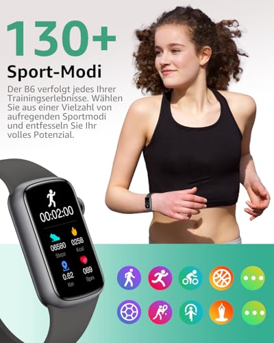 BUTFORFIT Fitness Tracker, 1,47 Zoll HD-Display Fitnessuhr mit 137+ Sportmodi, Smart Watch mit Schlafmonitor Schrittzähler, IP68 Wasserdicht Fitnessuhr für Damen Herren Black