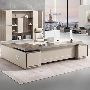 Modern Office Business L Shape Executive Desk Manufactured Wood Executive Desks Large Home Office Desk Rustic Computer Table with Drawers(94in)