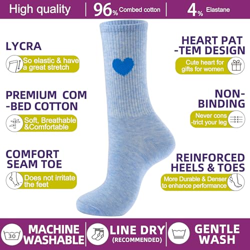 Image of inhees Women's Cotton Crew Socks - 6Pairs Above Ankle Fun Cute Heart Bootie Dress Socks - Gifts for Mother /Her