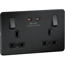 Screwless Double Switched Socket with Dual USB-C [65W Fast Charge]   Anthracite