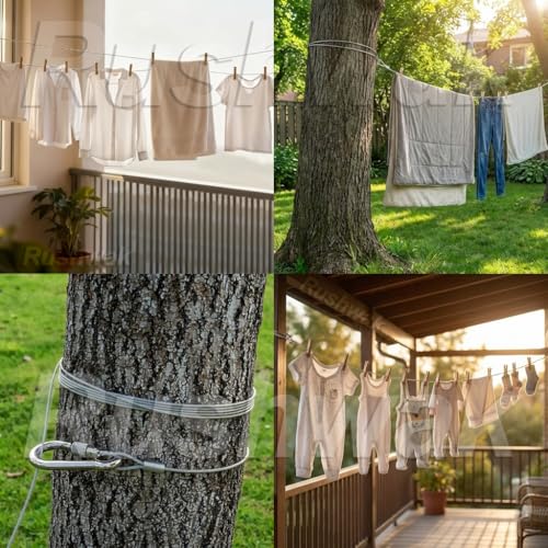 Image of Rushwak Stainless Steel Clothes Drying Rope with Carabiner Hooks Heavy-Duty Rust-Proof Cloth Rope for Drying Clothes Steel Wire for Clothes Drying Hanging Portable Clothesline - 5 Meter (Pack of 2)
