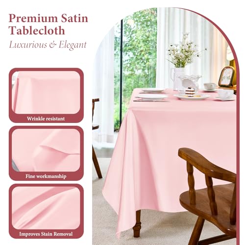 MICORAL 4 Pack Satin Tablecloth 58x102 Inches Rectangle - Soft Wrinkle Resistant Fabric for Wedding, Banquet, Party Decoration - Easy Care Machine Washable, Pink by MICORAL - Used condition - Image 2