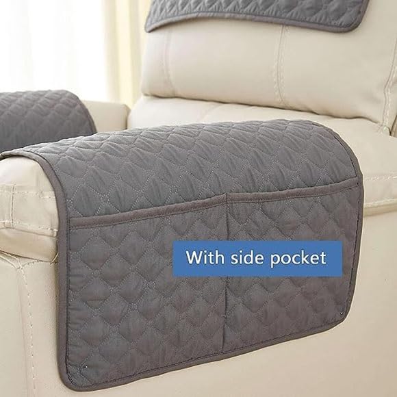 Baitang Armrest and Headrest Cover for Sofa Recliner Chair, Leather Couch - Nonslip Waterproof Protector (Dark Gray, 2-Seater) - Image 4