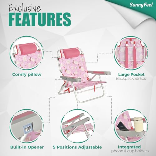 Image of SUNNYFEEL Extra Wide Low Beach Chair 2 Pack 5 Position Lay, XL Oversized Portable Folding Camping Chairs with Cup Holder for Outdoor /Sand, Foldable Backpack Beach Chair for Adults Heavy Duty 500 LBS