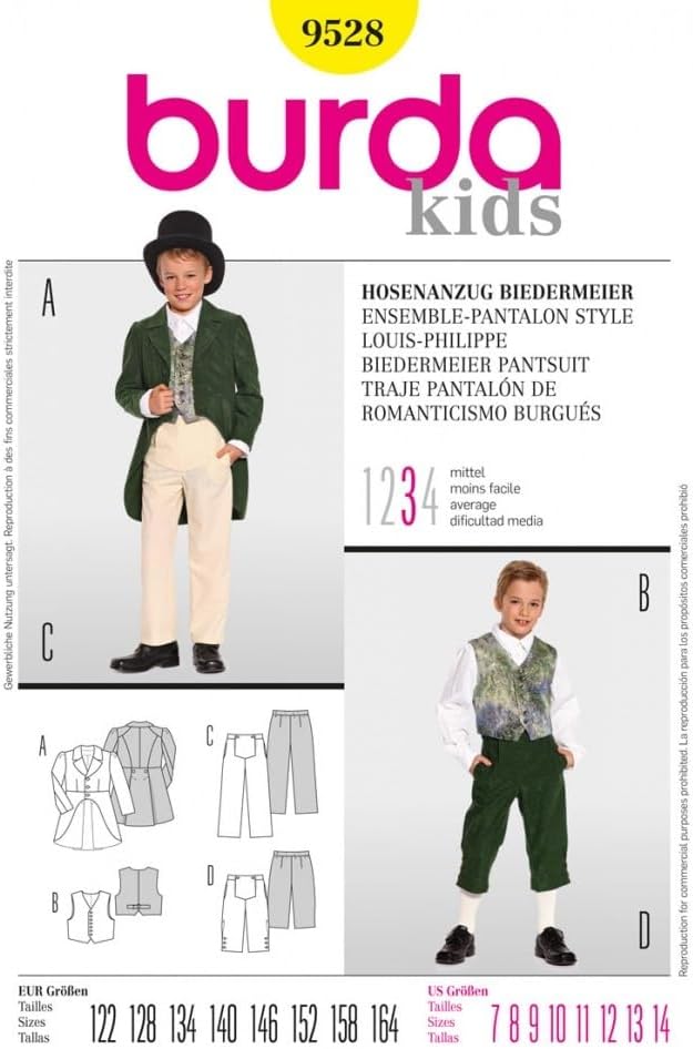 Burda Children's Sewing Pattern 9528 - Biedermeier Pantsuit Sizes: 7-14