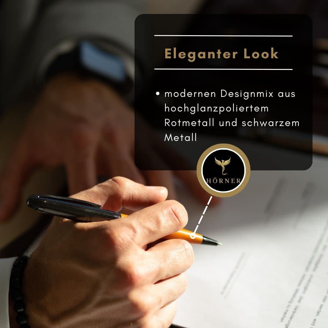 Hörner Auerus Hochwertiger Kugelschreiber Orange/Anthrazit | Aus Metall | edles Schreibset mit Geschenkbox I Dokumentenechter Stift | Modern ergonomisches | Attraktiver Stift für Männer und Frauen