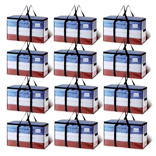 Image of TAILI Extra Large Moving Bags, 12 Pack Clear Heavy Duty Totes For Storage with Visible Window, Wrap Around Handles, Storage Bags for Space Saving, Alternative to Moving Boxes