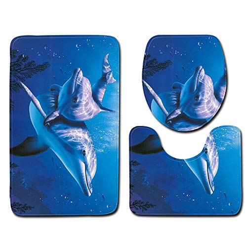 Tapis de Bain antiderapant, Morbuy Imprimé Océan Dauphin Tapis de Bain 3 Pieces Absorbant Antidérapant Anti Slip (45x75cm,Famille de Dauphins)