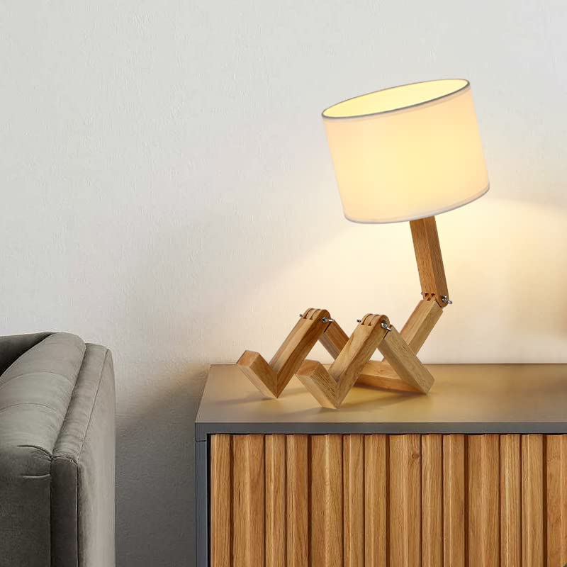 Roboter Schreibtischlampe Set von 2,Nette Nachttischlampe für Schlafzimmer,Holz kreative Tischlampe,Einstellbare Form Nachttisch Spaß Funky Lampe,DIY Spaß Roboter Lampe für Schlafzimmer