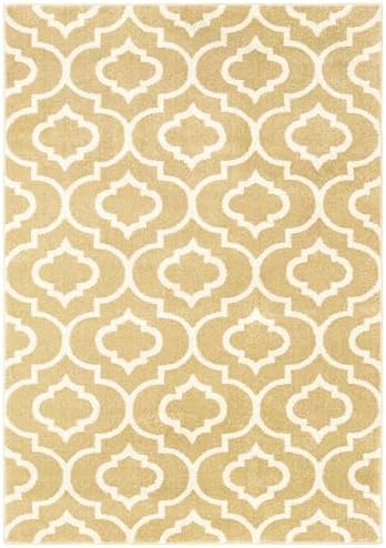 Oriental Weavers Carson Area Rug - 9672E - 6'7" x 9'2" - in Gold/Ivory - Moroccan Style, Stain Resistant, Family and Pet Friendly, Dining, Living Room Rug