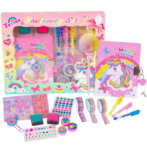YOYTOO Unicorn Gifts for Girls 5 6 7 8 9 10-12 Years Old, Kids Unicorn Stationery Set with Secret...