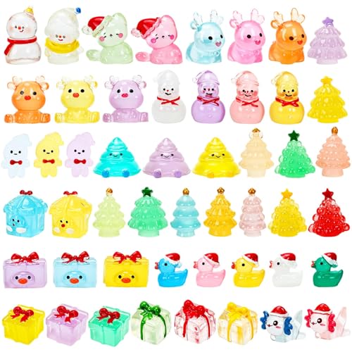 Image of JUNEBRUSHS 50 Pcs Luminous Christmas Mini Resin Figurines