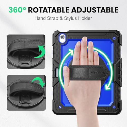 Image of SEYMAC for iPad Air 13 Inch Case M4 / M3 / M2 (2026 /2025 / 2024), Heavy Duty Shockproof Protective Case with Screen Protector, 360 Rotating Stand, Hand /Shoulder Strap and Pen Holder, Blue