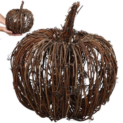 Cabilock 1Pc Wicker Rattan Pumpkin, Halloween Decor Woven Pumpkin Decor Desktop Adornment for Mantle, Home Bedroom Desktop DIY Hanging Craft