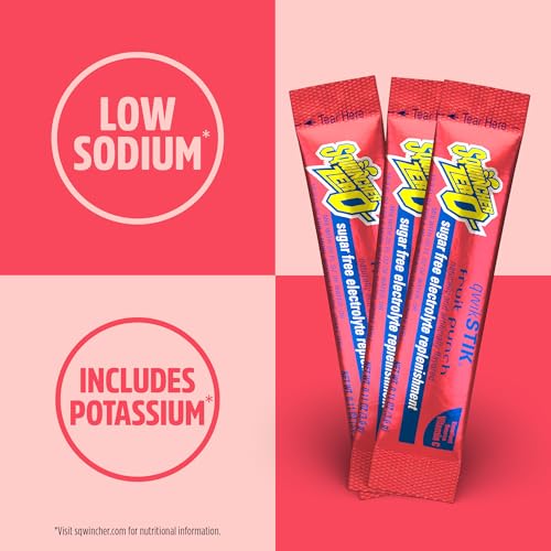 Image of Sqwincher Zero Qwik Stik, Fruit Punch, Sugar Free, Low Calorie, Low Sodium Electrolyte Powder Hydration Drink Mix, .11 0z Packet (Pack of 50) | Zero sugar electrolyte mix, fast-dissolving single-serve sticks, just add to 20oz water bottle for quick on-the-go hydration
