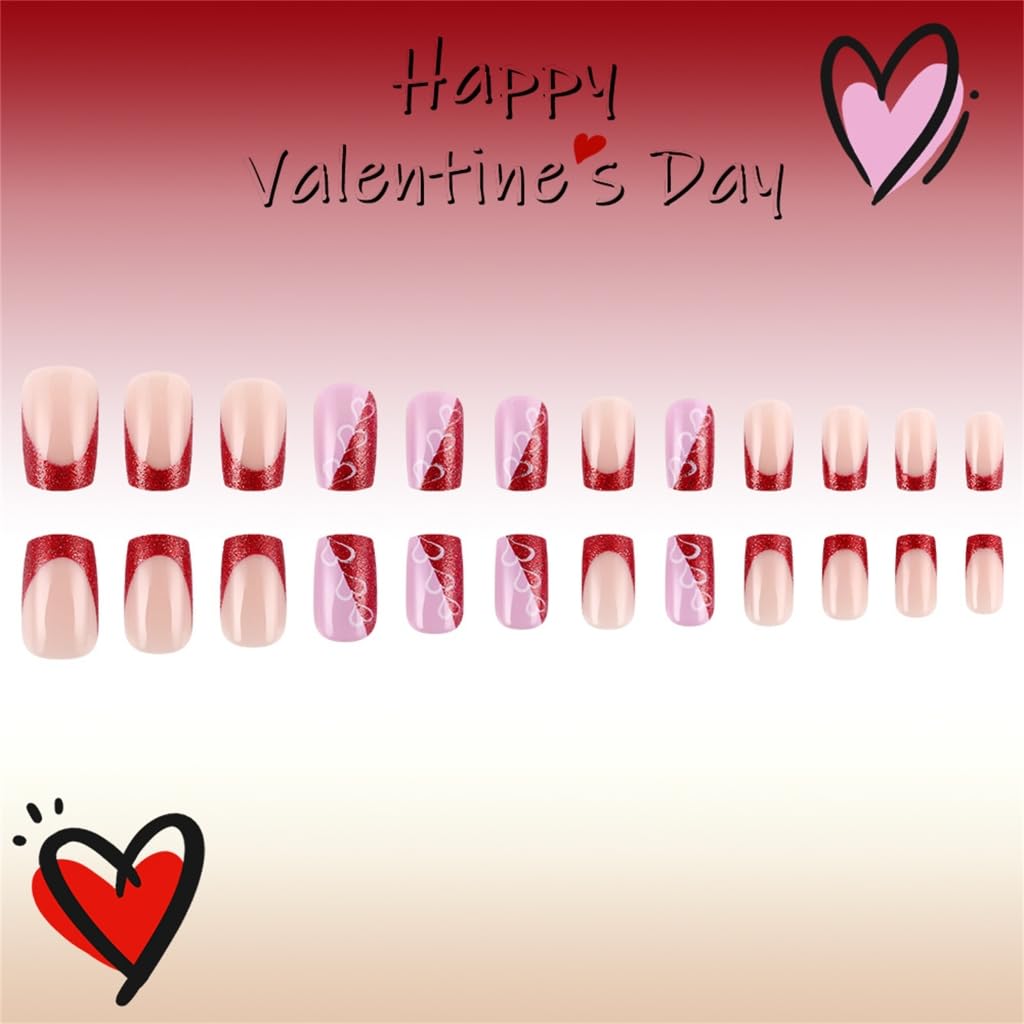24Pcs Square Glues on Nails French Fake Nails Designs False Nails Artificial Nails Gifts for Women