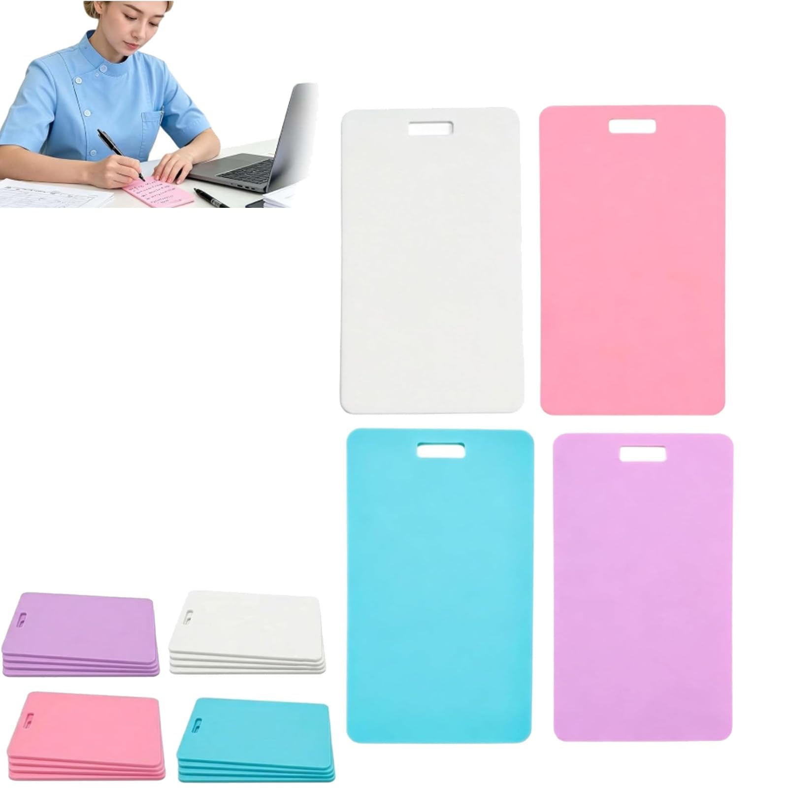 Erasable Badge Sticky Notes, Erasable Badge Note, Reusable Silicone Vertical Horizontal Badges Buddy, Lightweight ID Card Badges Reel Notepad for Nurses Doctor (Vertical-4PCS)