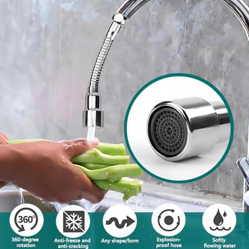 1 Stück Verlängerter Wasserhahnaufsatz, 360° Drehbar, Wassersparendes Wasserhahnzubehör, Polierte Verarbeitung, Edelstahl