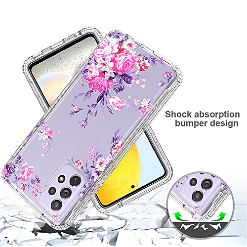 Shinyzone 2 In 1 Heavy Duty Case For Samsung Galaxy A72,Sturdy Armor Hybrid Rigid Hard Pc Front Bumper Cover,Crystal Clear Rose Flower Pattern Design For Women #TOP3