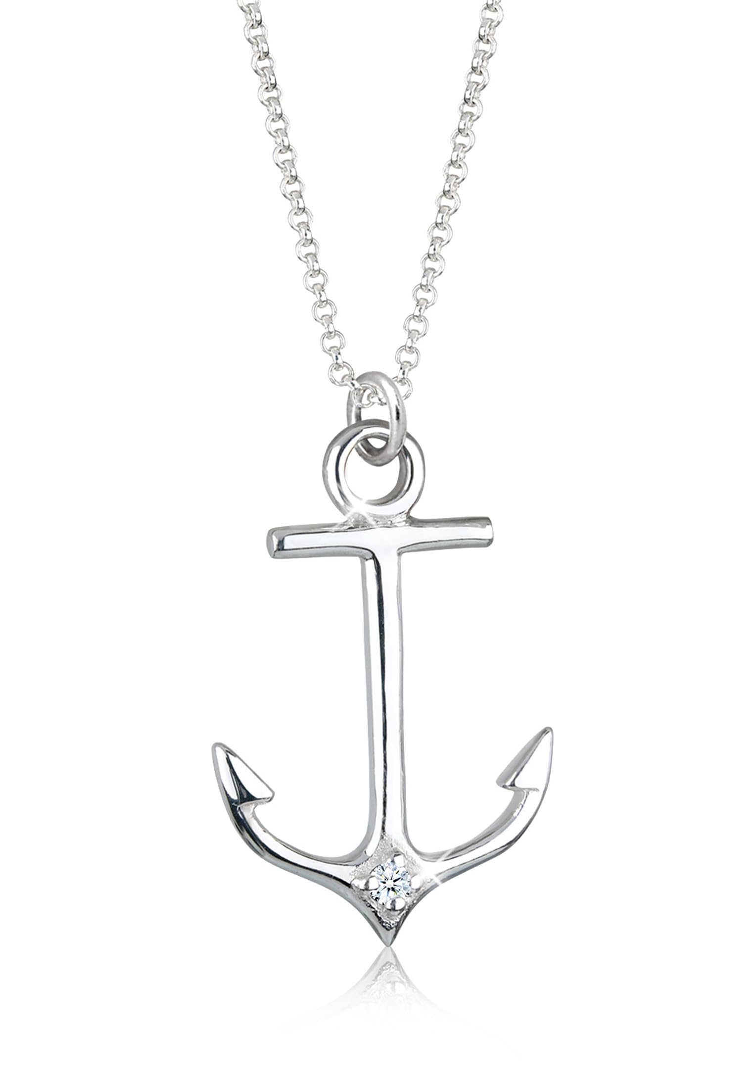 Elli Women's 925 Sterling Silver Anchor Diamond Necklace of Length 45 cm