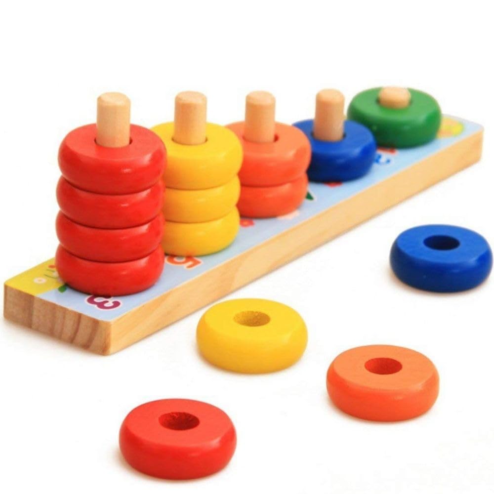 Little Mind Rainbow Blocks Wooden Ring Stacking Toy for Kids | Colour Sorting & Counting Puzzle | Early Learning Montessori Educational Toy for Toddlers & Preschoolers (Ages 2–5 Years)-image-12