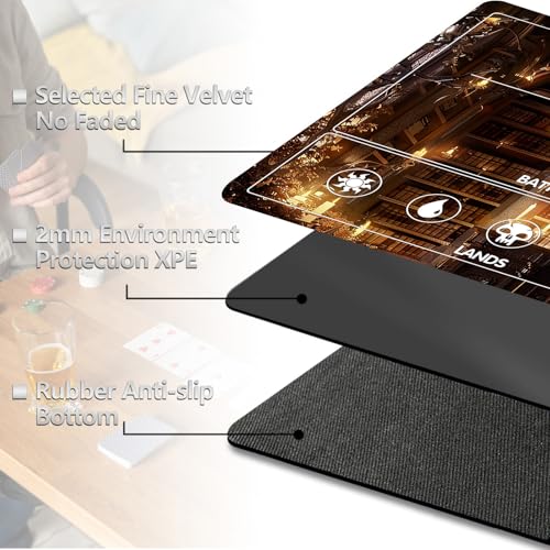 Image of for MTG Playmat with Card Storage Bag,Non-Slip Rubber Base & Smooth Surface 35.4x19.7in,Beginner-Friendly Magic Mat for Commander Deck,Library Bookshelf