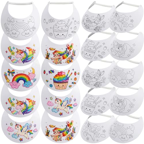 Blueweenly 10 Pcs Color Your Own Foam Visors DIY Summer Foam Visors Crafts for Beach Pool Outdoor Women Men Gifts (Unicorn) White