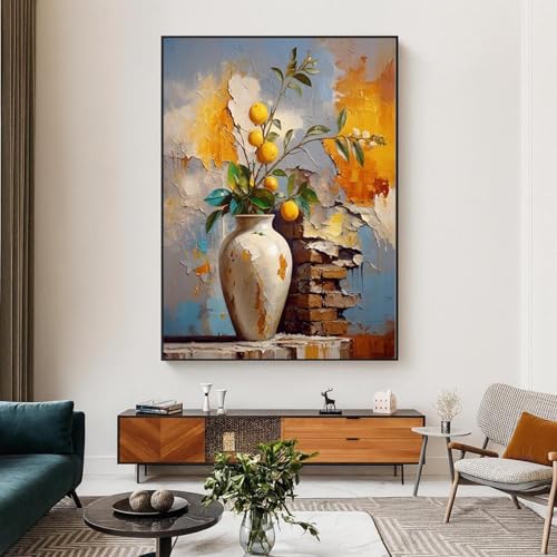 Impression sur toile abstraite vase de citron avec cadre premium - 2