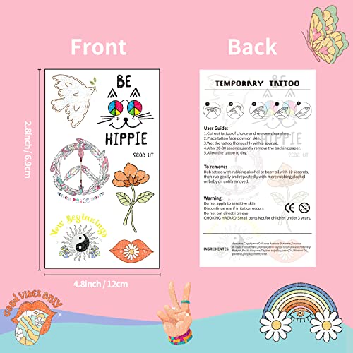 Glitter Hippie Temporary Tattoos For Women Groovy Party Decorations Retro 70S Love And Peace Two Groovy Party Favors Summer Glitter Tattoos For Girls Waterproof Fake Tattos Stickers For Kids #TOP4