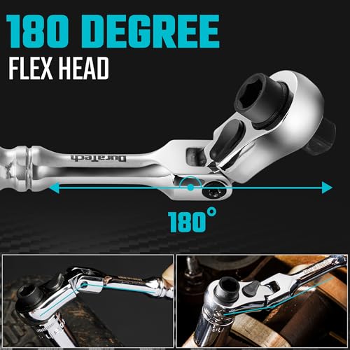 Image of DURATECH 1 /4 inch Drive Ratchet Handle, 2 in 1 Flex Head, Socket & Bit Driver