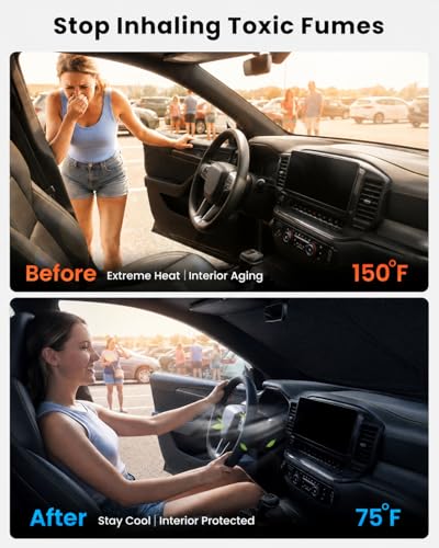 REEVAA 2026 3rd Pro Windshield Sunshade for 2019-2026 Chevrolet Silverado 1500 | Dual-Layer Heat & Sun Defense, OEM Design | Foldable Sun Shade Car Accessories with Storage Bag — view 2