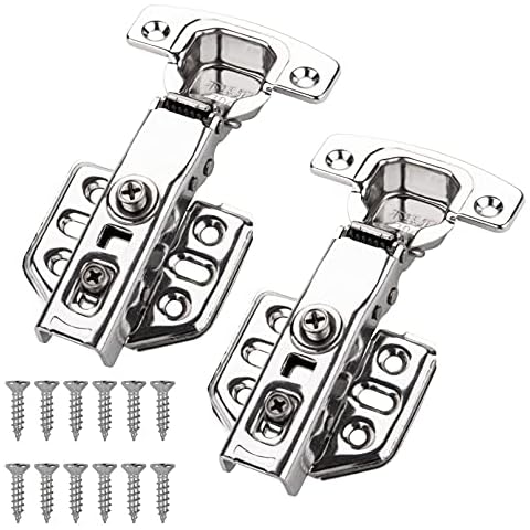 Full Overlay Frameless European Hinges, Soft Closing Adjustable Mute Kitchen Cupboard Wardrobe Doors Hinges with Screws, Upgraded Stainless Steel Nickel Plated Finish,12 Booster Arms,2 Pack Cover
