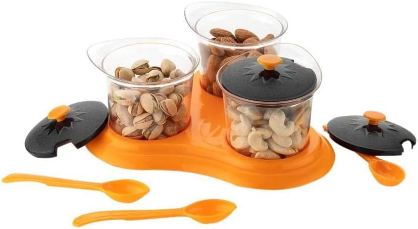 Wan-Sukh Multipurpose Dining Set Jar and Tray Holder, Chutneys/Pickles/Spices Jar - 3pc