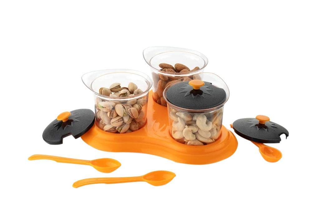Wan-Sukh Multipurpose Dining Set Jar and Tray Holder, Chutneys/Pickles/Spices Jar - 3pc