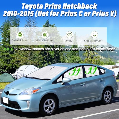 Image of KMF 10pcs Thicken Sun Shades for Toyota Prius 2010-2015 Accessories (Not Prius C or V), Full Car Window Covers Sunshade for Windshield Side Rear, UV Block and Privacy Blackout for Camping