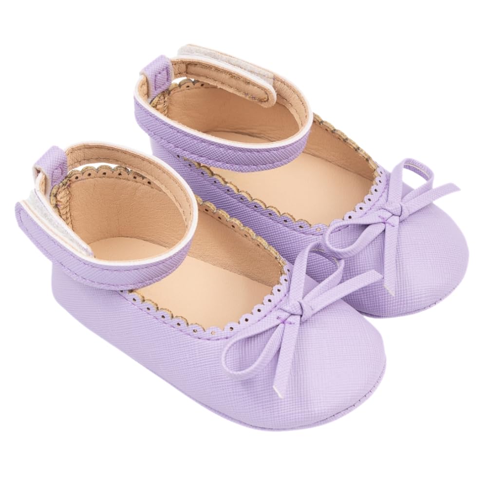 6 To 12 Months Baby Girls Bow Purple Hook & Loop Belly Booties-BT5456-image-6