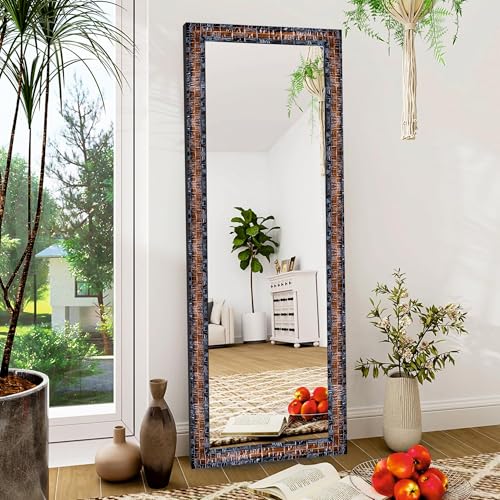 Image of Creative Arts n Frames 15x51 inch Textured Brown Mosaic Long Fiber Wood Wall Hanging Mount HD Mirror Home Decor Items Living Room Bathroom Bedroom Hotel Office (Textured Brown Finish Color HD Mirror)