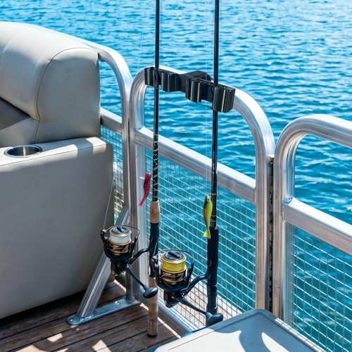 Pontoon Fishing Rod Holder No-Drill 4-Rod Boat Rod Storage Rack for Square Rails Adjustable Clamp-On Fishing Rod Holder for Pontoon Boats Fishing Truck Bed & Yacht