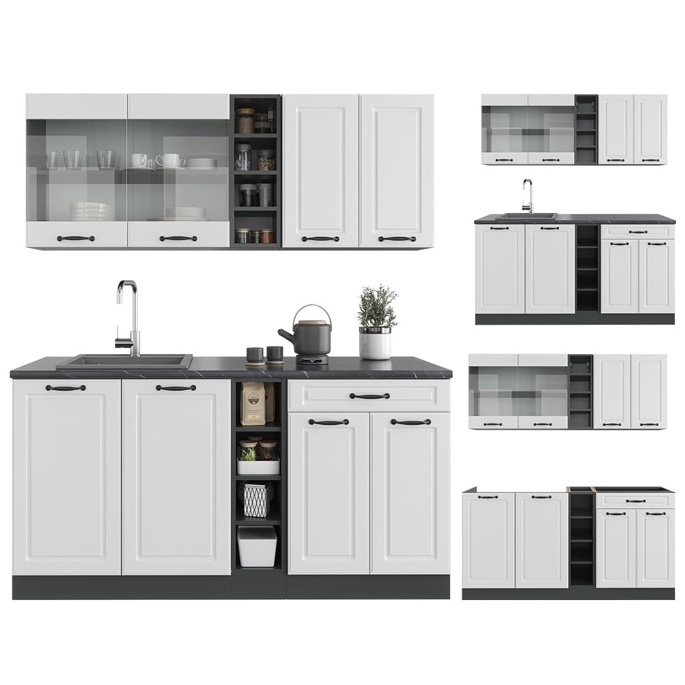 Vicco Cucina completa R-Line, Bianco rustico/antracite, 160 cm senza piano di lavoro, adatto per l'espansione individuale con moduli aggiuntivi