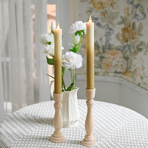 Image of Flameless Taper Candles Flickering with Remote and Timer, 3D Moving Flame Taper Candle Battery Operated to 400 Hours, 9 Inch Window Candles, (Gradient Gold-Vertical Stripes)