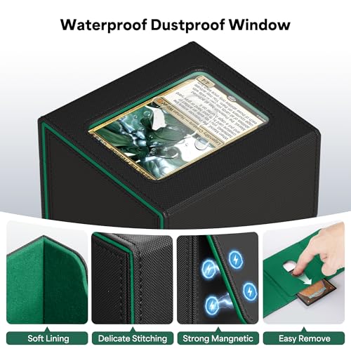 Image of ZLCA MTG Commander Deck Box, Card Deck Box for Trading Card, Holds 110+ Double Sleeved Cards Fits for TCG CCG Magic Cards with 2 Dividers (Black & Green)