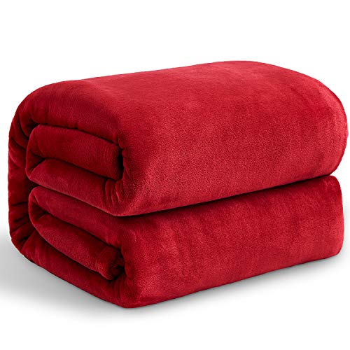 Hansleep Manta para Sof� de Franela 150x200cm, Mantas para Cama 90 Suave - Manta Pelo de Microfibra Transpirable Hipoal�rgica, Manta Forro Polar Reversible Rojo