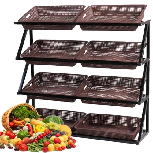 Support de panier de rangement pour fruits et légumes, présentoir de vente au détail à 4 niveaux, étagère de marché, ensemble de paniers à collations pour fruits et légumes, étagère pour fru