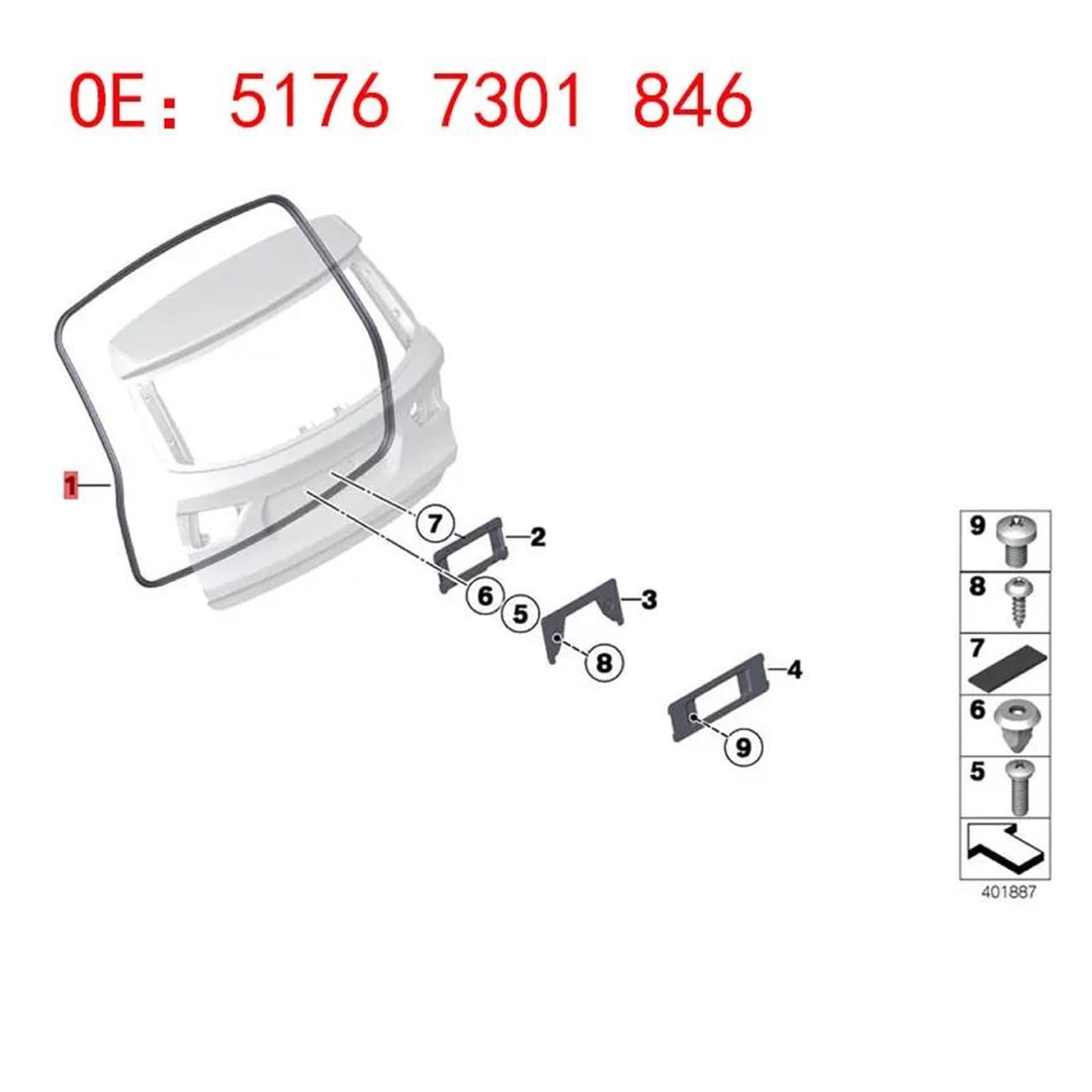 Uszczelka przeciwpyłowa do tylnej szyby przedniej i tylnej klapy tylnej do BMW X3 F25, oryginalny numer części zamiennej: 51767301846 (2011-2016)