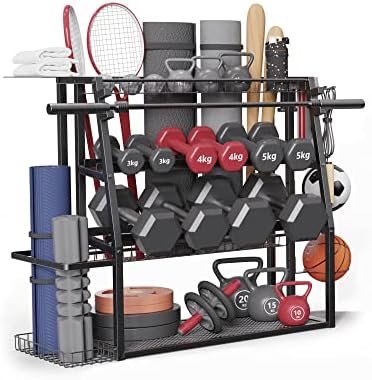 Merapi 3 Tier Dumbbell Weight Rack, Steel Home Gym Storage Stand, Heavy Duty Weight Rack for Dumbbells, Yoga Mats, Kettlebells, Black