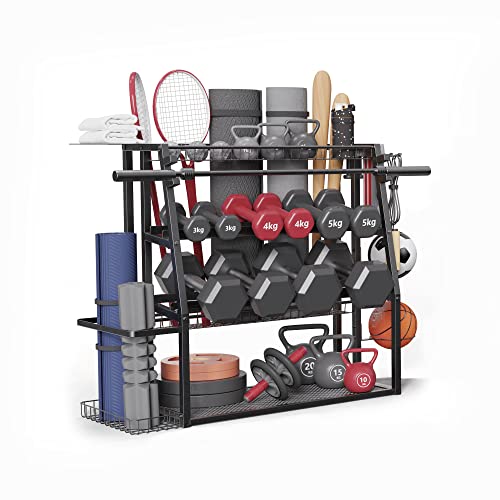Merapi 3 Tier Dumbbell Weight Rack, Steel Home Gym Storage Stand, Heavy Duty Weight Rack For Dumbbells, Yoga Mats, Kettlebells, Black #TOP3
