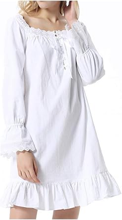 Sharebeauty Womens 100% Cotton Vintage Nightgown Retro Victorian Style