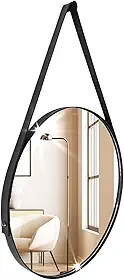 Espelho Adnet Redondo Decorativo 30cm em Couro Sintético – Elegância e Sofisticação para seu Ambiente (Preto)